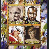 Rwanda 2009 Peacemakers & Humanists #1 perf sheetlet containing 4 values (Gandhi, Martin Luther King, Pope John Paul & Diana) fine cto used