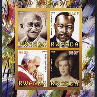 Rwanda 2009 Peacemakers & Humanists #1 imperf sheetlet containing 4 values (Gandhi, Martin Luther King, Pope John Paul & Diana) unmounted mint