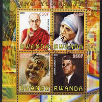 Rwanda 2009 Peacemakers & Humanists #2 perf sheetlet containing 4 values (Dalai Lama, Mother eresa, N Mandela & Kennedy) fine cto used