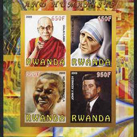 Rwanda 2009 Peacemakers & Humanists #2 imperf sheetlet containing 4 values (Dalai Lama, Mother eresa, N Mandela & Kennedy) unmounted mint