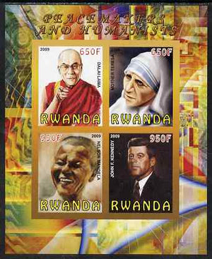 Rwanda 2009 Peacemakers & Humanists #2 imperf sheetlet containing 4 values (Dalai Lama, Mother eresa, N Mandela & Kennedy) unmounted mint