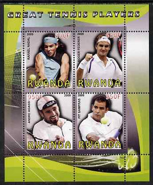 Rwanda 2009 Great Tennis Players perf sheetlet containing 4 values (Federer, Nadal, Agassi & Sampras) unmounted mint