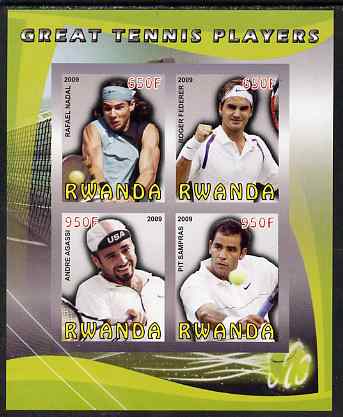 Rwanda 2009 Great Tennis Players imperf sheetlet containing 4 values (Federer, Nadal, Agassi & Sampras) unmounted mint