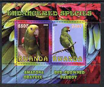 Rwanda 2009 Endangered Species - Oratrix & Red-Crowned Parrot perf sheetlet containing 2 values unmounted mint