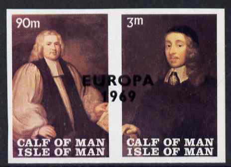 Calf of Man 1969 Europa overprinted on Paintings from Manx Museum #3 imperf set of 2 with superb set-off on gummed,sifde unmounted mint (Rosen CA149a-50a)