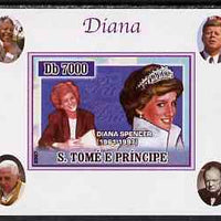 St Thomas & Prince Islands 2007 Princess Diana #2 individual imperf deluxe sheet with Churchill, Kennedy, Mandela & the Pope in background, unmounted mint. Note this item is privately produced and is offered purely on its thematic appeal