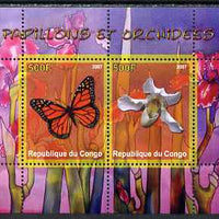 Congo 2007 Butterflies & Orchids #1 perf sheetlet containing 2 values unmounted mint. Note this item is privately produced and is offered purely on its thematic appeal