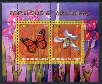 Congo 2007 Butterflies & Orchids #1 perf sheetlet containing 2 values unmounted mint. Note this item is privately produced and is offered purely on its thematic appeal