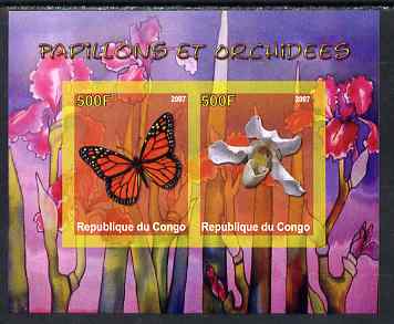 Congo 2007 Butterflies & Orchids #1 imperf sheetlet containing 2 values unmounted mint. Note this item is privately produced and is offered purely on its thematic appeal