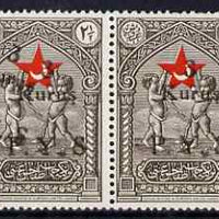 Turkey 1936 Postal Tax 3k on 2.5k Red Crescent (Child Welfare) horiz pair with surch & PYS doubled on one stamp, unmounted mint as SG T1188