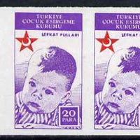 Turkey 1942 Postal Tax Childen' Welfare 20pa imperf marginal pair unmounted mint