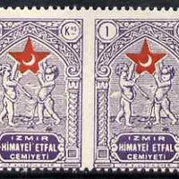 Turkey 1933 Postal Tax 1k horiz pair imperf between unmounted mint, as SG T1160