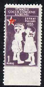 Turkey 1955 Postal Tax Child Welfare 1k marginal single imperf between stamp & margin unmounted mint