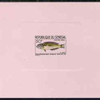 Senegal 1966 Wrasse Fish 50f de-luxe die proof in issued colours on pink sunken card, as SG 325