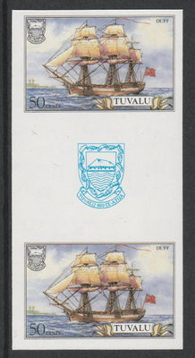 Tuvalu 1986 Ships #3 Full-rigged Duff 50c imperf gutter pair unmounted mint from uncut proof sheet, as SG 379. Note: The design withing the gutter varies across the sheet, therefore, the one you receive,may differ from that shown in the illustration.