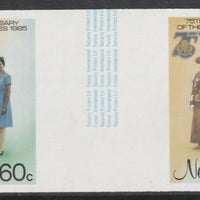 Nevis 1985 Girl Guides - Guides' Uniforms 60c imperf gutter pair (from uncut archive sheet) unmounted mint as SG 294. Note: The design within the gutter varies across the sheet, therefore, the one you receive,may differ from that ……Details Below