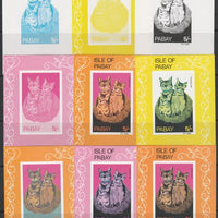 Pabay 1969 Abyssinian Cat 5s m/sheet - the set of 9 imperf progressive proofs comprising the 4 individual colours, four 3-colour composite plus all 4 colours, unmounted mint