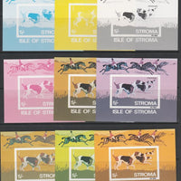 Stroma 1969 Dogs - Foxhounds 5s m/sheet - the set of 9 imperf progressive proofs comprising the 4 individual colours, four 3-colour composite plus all 4 colours, unmounted mint