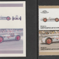 St Vincent - Bequia 1986 Cars #6 1948 Moore-Offenhauser Special 75c - Cromalin se-tenant die proof pair in red and blue only (missing Country name, inscription & value) ex Format International archives complete with issued stamp