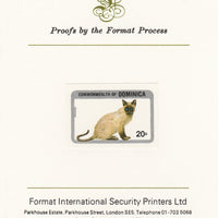 Dominica 1984 Cats 20c (Siamese) imperf proof mounted on Format International proof card as SG 914