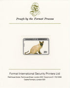 Dominica 1984 Cats 20c (Siamese) imperf proof mounted on Format International proof card as SG 914