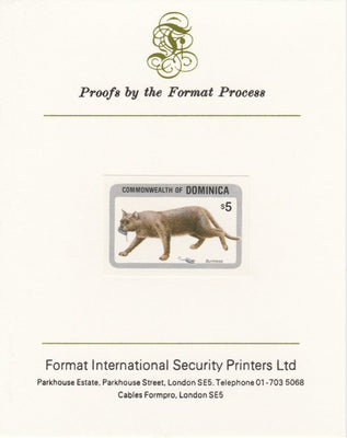 Dominica 1984 Cats $5 (Burmese) imperf proof mounted on Format International proof card as SG 921