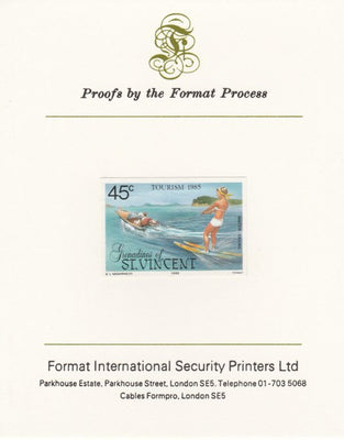 St Vincent - Grenadines 1985 Tourism Watersports 45c (Water Skiing) imperf proof mounted on Format International proof card as SG 387