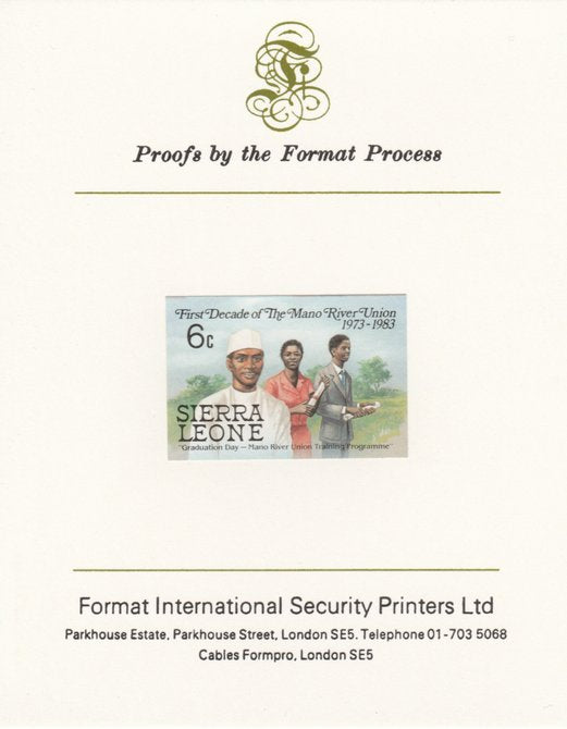 Sierra Leone 1984 Mano River 6c (Graduation Day) imperf proof mounted on Format International proof card as SG 783