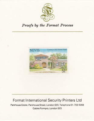 Nevis 1985 Tourism (2nd series) $1.20 (Croney's Old Manor Hotel) imperf proof mounted on Format International proof card as SG 245