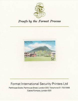 Nevis 1985 Tourism (2nd series) $1.20 (Zetland Plantation Inn) imperf proof mounted on Format International proof card as SG 248