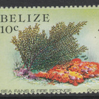 Belize 1984-88 Sea Fans & Fire Sponge 10c def with a fine 3.5mm shift of vert perfs (Queen's head is split and scientific name appears at left) unmounted mint as SG 772