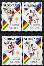 Surinam 1988 Olympic Games Seoul set of 4 (Relay, Tennis, Football, Pole Vault) unmounted mint, SG 1374-77