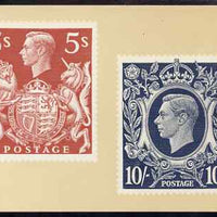 Postcard - Heraldry Exhibition - 5s & 10s KG6 stamps of 1938 PPC produced by National Postal Museum unused and fine