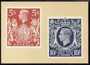 Postcard - Heraldry Exhibition - 5s & 10s KG6 stamps of 1938 PPC produced by National Postal Museum unused and fine