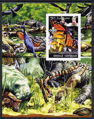 Somalia 2002 Butterflies, Orchids & Fungi #1 imperf m/sheet with Scout Logo & various animals in background, unmounted mint