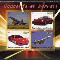 Congo 2007 Concorde & Ferrari imperf sheetlet containing 4 values unmounted mint. Note this item is privately produced and is offered purely on its thematic appeal