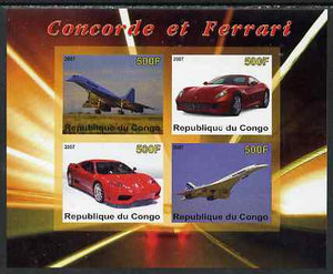 Congo 2007 Concorde & Ferrari imperf sheetlet containing 4 values unmounted mint. Note this item is privately produced and is offered purely on its thematic appeal