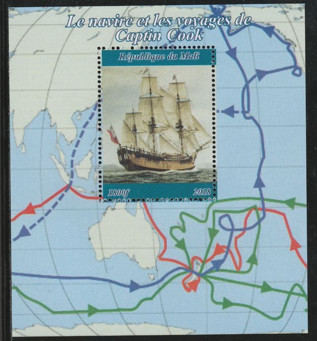 Mali 2018 Voyages of Captain Cook perf souvenir sheet unmounted mint. Note this item is privately produced and is offered purely on its thematic appeal.