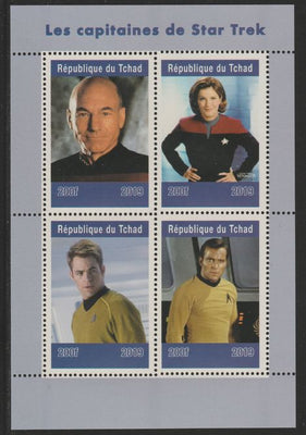 Chad 2019 Star Trek Captains perf sheetlet containing 4 values unmounted mint. Note this item is privately produced and is offered purely on its thematic appeal, it has no postal validity