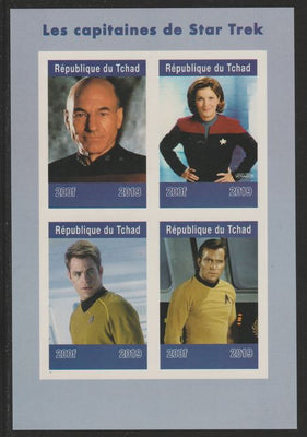 Chad 2019 Star Trek Captains imperf sheetlet containing 4 values unmounted mint. Note this item is privately produced and is offered purely on its thematic appeal, it has no postal validity