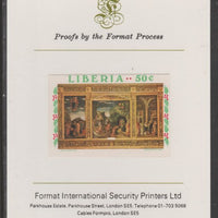 Liberia 1970 Christmas 50c Adoration of the Magi Triptych 50c (ex m/sheet) imperf proof mounted on Format International proof card, as SG MS1049