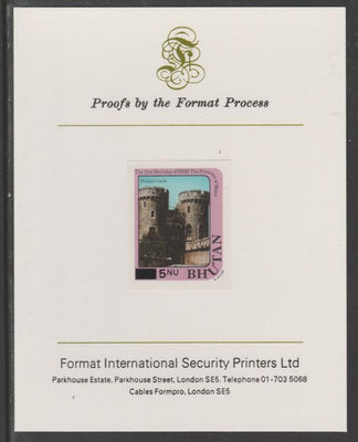 Bhutan 1984 Surcharged on Princess Diana's 21st Birthday 5n on 15n imperf proof mounted on Format International proof card, as SG 580