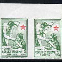 Turkey 1945 Postal Tax Child Welfare 5k Nurse & Baby imperf marginal pair fine mounted mint