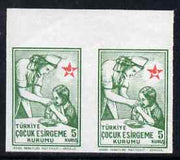 Turkey 1945 Postal Tax Child Welfare 5k Nurse & Baby imperf marginal pair fine mounted mint