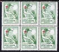 Turkey 1945 Postal Tax Child Welfare 5k Nurse & Baby block of 6 with fine shift of red, unmounted mint