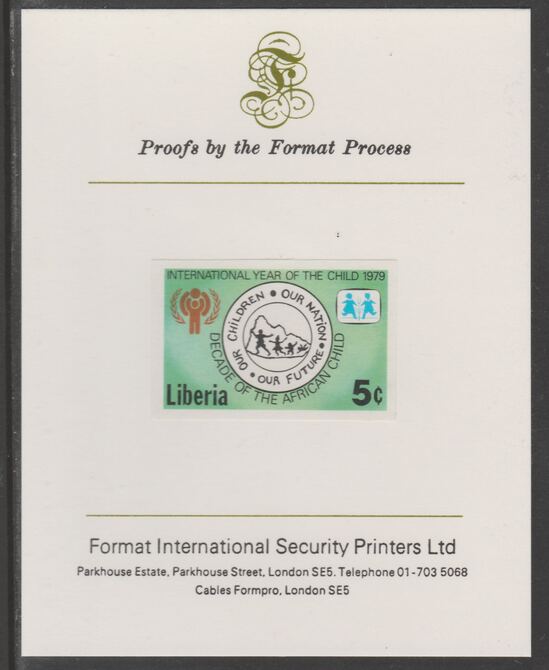 Liberia 1979 International Year of the Child 5c imperf proof mounted on Format International proof card, as SG 1371