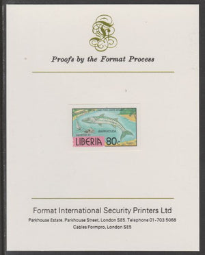 Liberia 1981 Barracuda 80c imperf proof mounted on Format International proof card, as SG 1509a