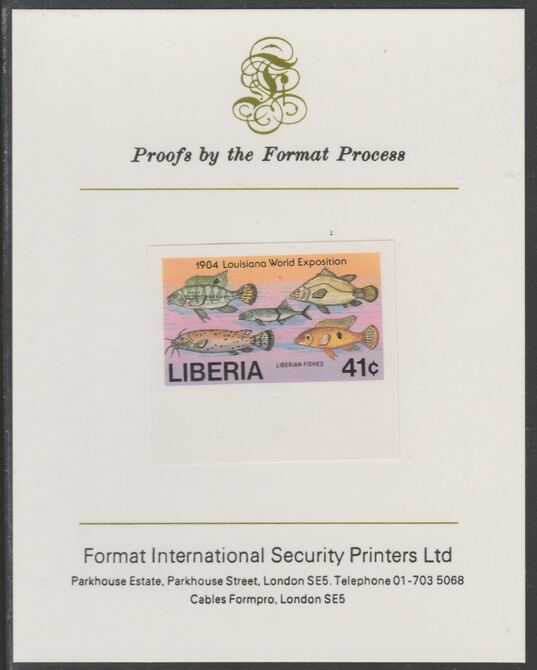 Liberia 1984 Fish 41c imperf proof mounted on Format International proof card, as SG 1589