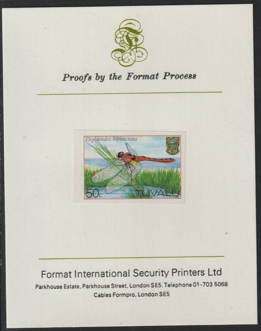 Tuvalu 1983 Dragonflies 50c imperf mounted on Format International proof card