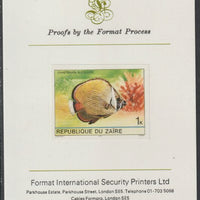 Zaire 1980 Tropical Fish 1c imperf mounted on Format International proof card